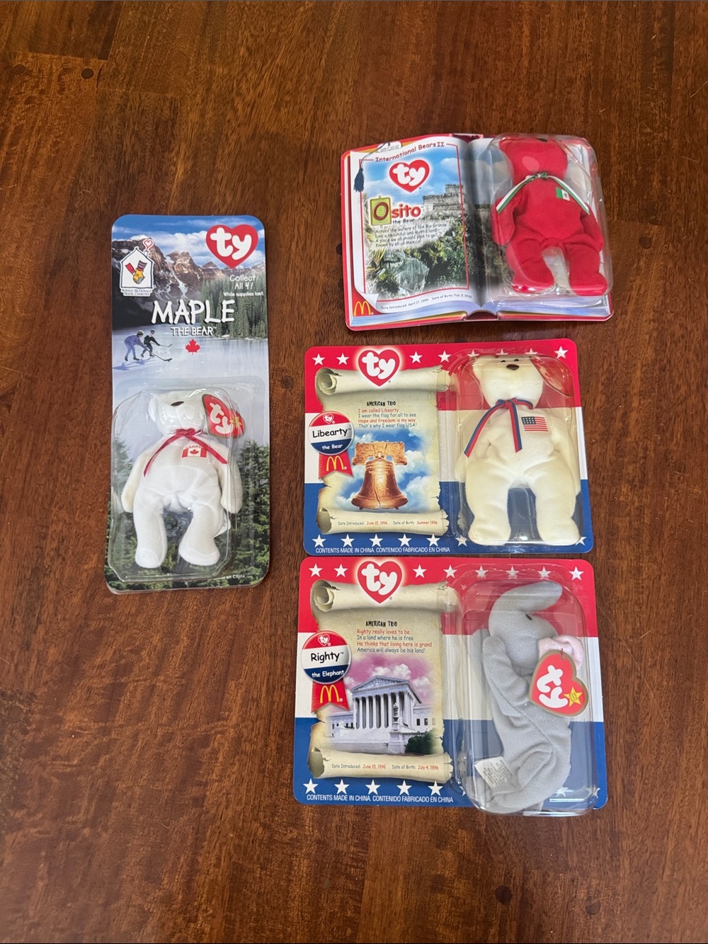 NIB lot of 4 Teenie Beanies McDonalds Lot from 1999/2000